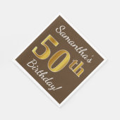 Bruin, Faux Gold 50th Birthday + Eigen naam Servet (Hoek)