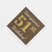 Bruin, Faux Gold 51st Birthday + Eigen naam Servet (Hoek)