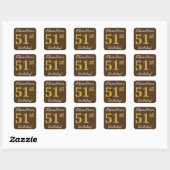Bruin, Faux Gold 51st Birthday + Eigen naam Vierkante Sticker (Vel)