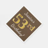 Bruin, Faux Gold 53e verjaardag + Eigen naam Servet (Hoek)