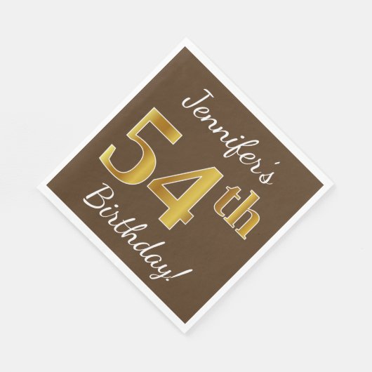 Bruin, Faux Gold 54th Birthday + Eigen naam Servet (Hoek)