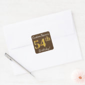 Bruin, Faux Gold 54th Birthday + Eigen naam Vierkante Sticker (Envelop)
