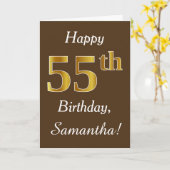 Bruin, Faux Gold 55th Birthday + Eigen naam Kaart (Gele Bloem)