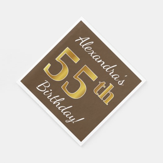 Bruin, Faux Gold 55th Birthday + Eigen naam Servetten (Hoek)