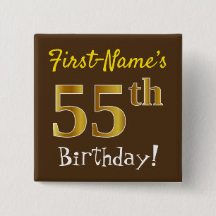 Bruin, Faux Gold 55th Birthday, met eigen naam Vierkante Button 5,1 Cm