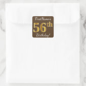Bruin, Faux Gold 56th Birthday + Eigen naam Vierkante Sticker (Tas)