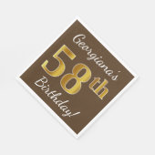 Bruin, Faux Gold 58th Birthday + Eigen naam Servet (Hoek)