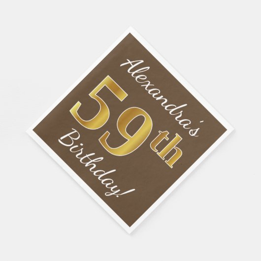 Bruin, Faux Gold 59th Birthday + Eigen naam Servet (Hoek)