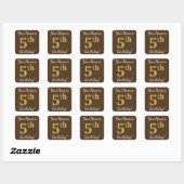 Bruin, Faux Gold 5th Birthday + Eigen naam Vierkante Sticker (Vel)