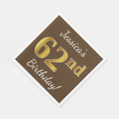 Bruin, Faux Gold 62e verjaardag + Eigen naam Servet (Hoek)