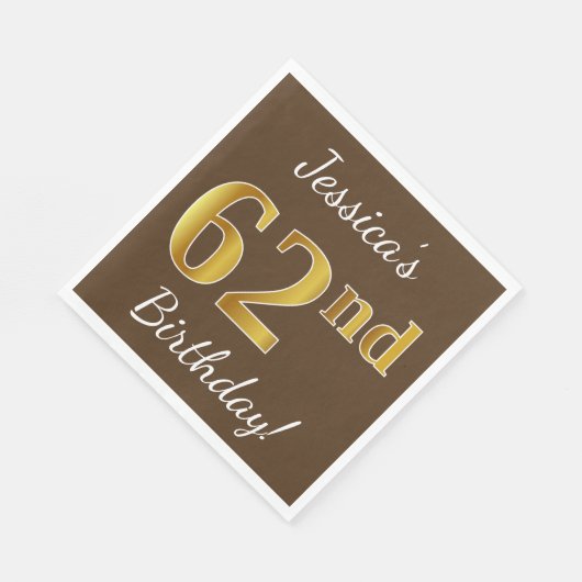 Bruin, Faux Gold 62e verjaardag + Eigen naam Servet (Hoek)