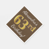 Bruin, Faux Gold 63rd Birthday + Eigen naam Servet (Hoek)