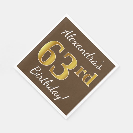 Bruin, Faux Gold 63rd Birthday + Eigen naam Servet (Hoek)