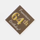 Bruin, Faux Gold 64th Birthday + Eigen naam Servet (Hoek)