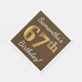 Bruin, Faux Gold 67th Birthday + Eigen naam Servet (Hoek)