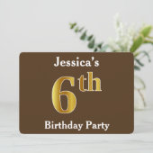 Bruin, Faux Gold 6th Birthday Party; Aangepaste na Kaart (Staand voorkant)
