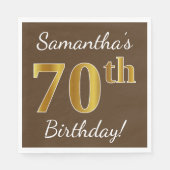 Bruin, Faux Gold 70th Birthday + Eigen naam Servetten (Voorkant)