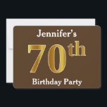 Bruin, Faux Gold 70th Birthday Party; eigen naam Kaart<br><div class="desc">Het ontwerp van deze uitnodiging is voorzien van het rangnummer "70th" met een faux goudachtig uiterlijk. Het kenmerkt ook een gepersonaliseerde naam,  en een bruine gekleurde achtergrond. De gebeurtenisdetails op de rug kunnen worden aangepast. Het zou kunnen worden gebruikt om mensen uit te nodigen op iemands zeventigste verjaardagsfeestje. [~Z0000015]</div>