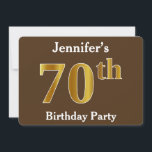 Bruin, Faux Gold 70th Birthday Party; eigen naam Kaart<br><div class="desc">Het ontwerp van deze uitnodiging is voorzien van het rangnummer "70th" met een faux goudachtig uiterlijk. Het kenmerkt ook een gepersonaliseerde naam,  en een bruine gekleurde achtergrond. De gebeurtenisdetails op de rug kunnen worden aangepast. Het zou kunnen worden gebruikt om mensen uit te nodigen op iemands zeventigste verjaardagsfeestje. [~Z0000015]</div>