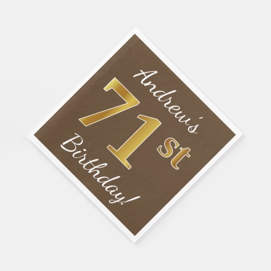 Bruin, Faux Gold 71st Birthday + Eigen naam Servetten (Hoek)