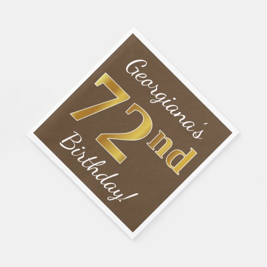 Bruin, Faux Gold 72e verjaardag + Eigen naam Servet (Hoek)