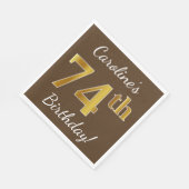 Bruin, Faux Gold 74th Birthday + Eigen naam Servet (Hoek)