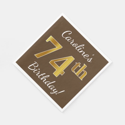 Bruin, Faux Gold 74th Birthday + Eigen naam Servet (Hoek)