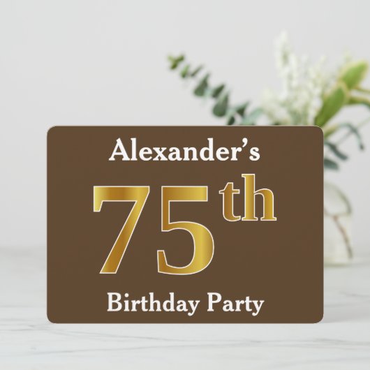Bruin, Faux Gold 75e verjaardagsfeest; aangepaste  Kaart (Staand voorkant)