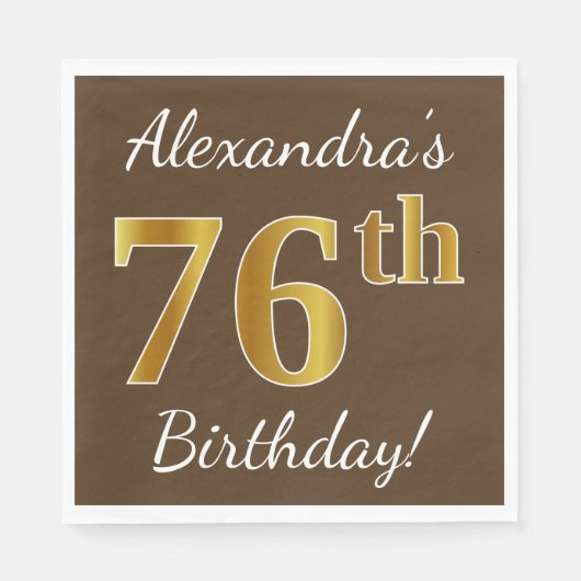 Bruin, Faux Gold 76th Birthday + Eigen naam Servet (Voorkant)