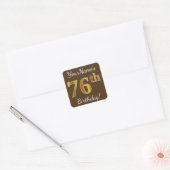 Bruin, Faux Gold 76th Birthday + Eigen naam Vierkante Sticker (Envelop)