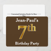 Bruin, Faux Gold 7th Birthday Party; Aangepaste na Kaart (Voorkant / Achterkant)