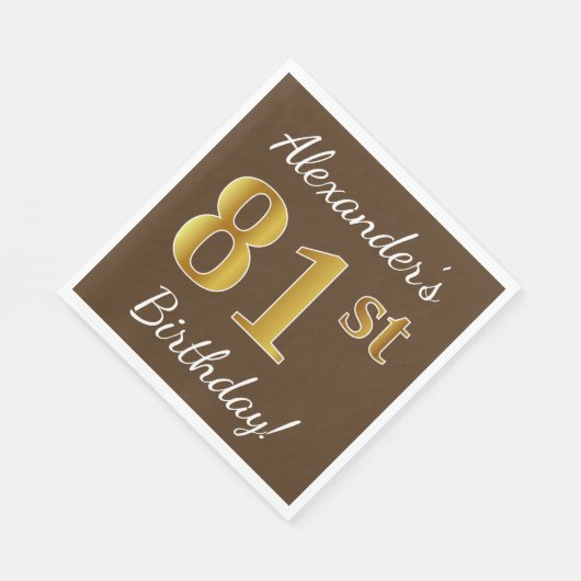 Bruin, Faux Gold 81st Birthday + Eigen naam Servetten (Hoek)