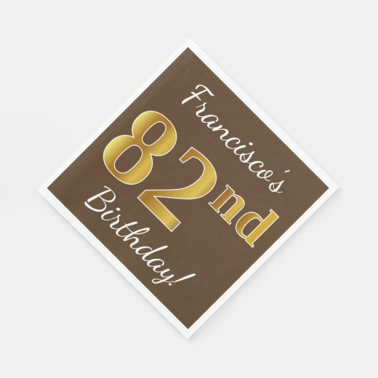 Bruin, Faux Gold 82e verjaardag + Eigen naam Servet (Hoek)