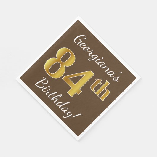 Bruin, Faux Gold 84th Birthday + Eigen naam Servetten (Hoek)