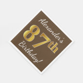 Bruin, Faux Gold 87th Birthday + Eigen naam Servetten (Hoek)