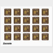 Bruin, Faux Gold 8th Birthday + Eigen naam Vierkante Sticker (Vel)