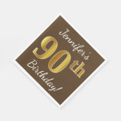 Bruin, Faux Gold 90th Birthday + Eigen naam Servet (Hoek)