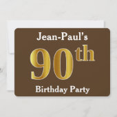 Bruin, Faux Gold 90th Birthday Party; eigen naam Kaart (Voorkant)
