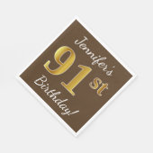 Bruin, Faux Gold 91st Birthday + Eigen naam Servet (Hoek)