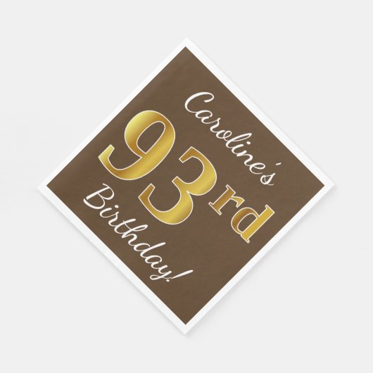 Bruin, Faux Gold 93rd Birthday + Eigen naam Servet (Hoek)
