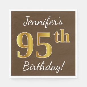 Bruin, Faux Gold 95th Birthday + Eigen naam Servetten