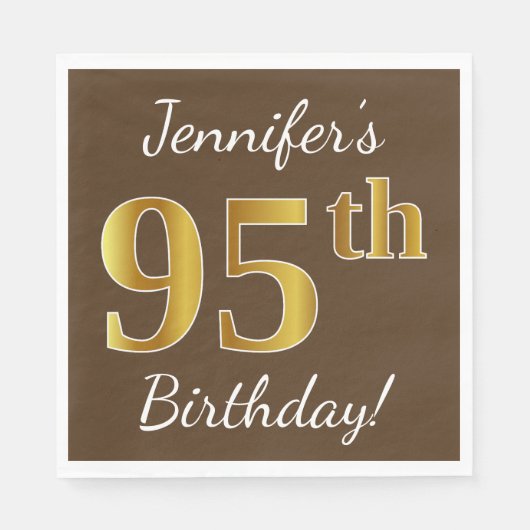 Bruin, Faux Gold 95th Birthday + Eigen naam Servetten (Voorkant)