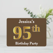 Bruin, Faux Gold 95th Birthday Party; Eigen naam Kaart (Staand voorkant)