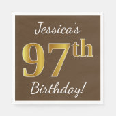 Bruin, Faux Gold 97th Birthday + Eigen naam Servet (Voorkant)