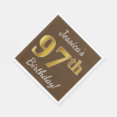 Bruin, Faux Gold 97th Birthday + Eigen naam Servet (Hoek)