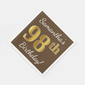 Bruin, Faux Gold 98th Birthday + Eigen naam Servetten (Hoek)