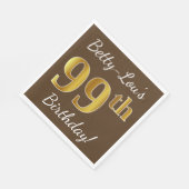 Bruin, Faux Gold 99th Birthday + Eigen naam Servet (Hoek)