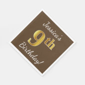 Bruin, Faux Gold 9th Birthday + Eigen naam Servetten (Hoek)