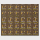 Bruin, Faux Gold "HAPPY 11th BIRTHDAY" Cadeaupapier (Vlak)