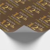 Bruin, Faux Gold "HAPPY 12th BIRTHDAY" Cadeaupapier (Hoek)